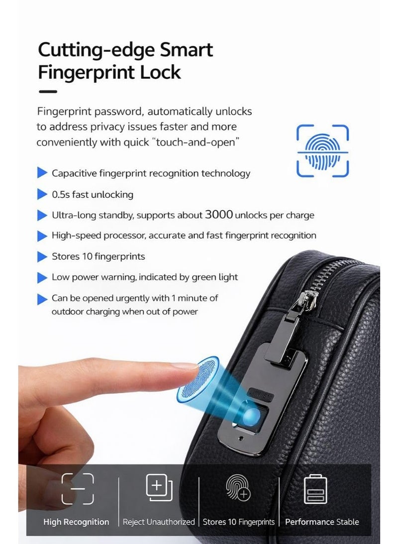 Unisex Smart Fingerprint Lock Hand bag with Anti-Theft Technology - 2-Zipper Security, 10-Fingerprint Capacity, Handle , Compatible with Smartphones/Tablets/Laptops - Image 5